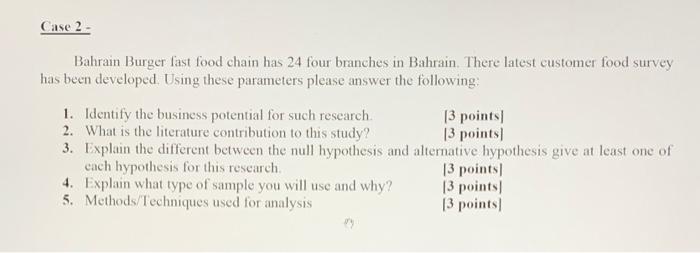 Case 2 - Bahrain Burger fast food chain has 24