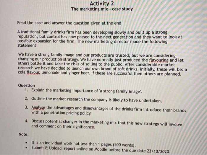 Activity 2 The marketing mix - case study Read