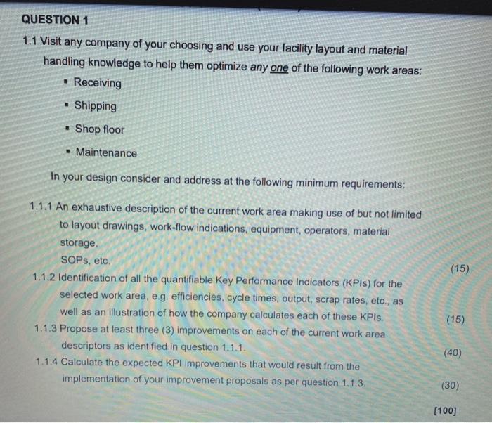 QUESTION 1 1.1 Visit any company of your choosing