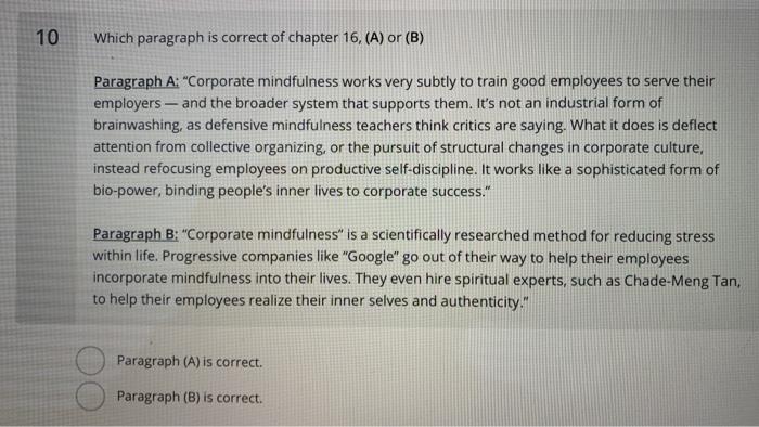 10 Which paragraph is correct of chapter 16. (A)