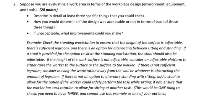 2. Suppose you are evaluating a work area in