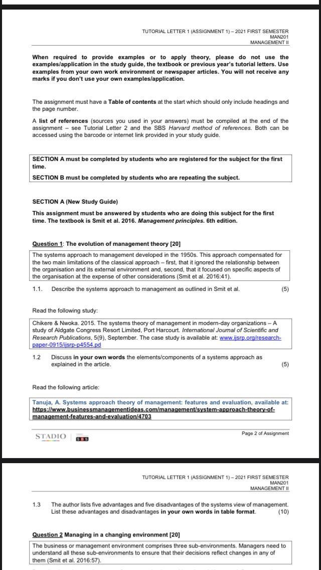 Question 1: The evolution of management theory