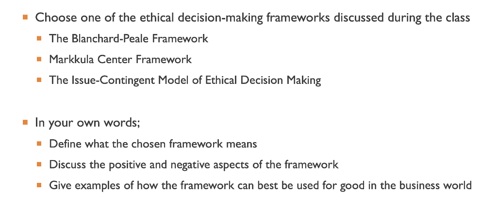 SUBJECT AREA: Business Ethics Choose two of the