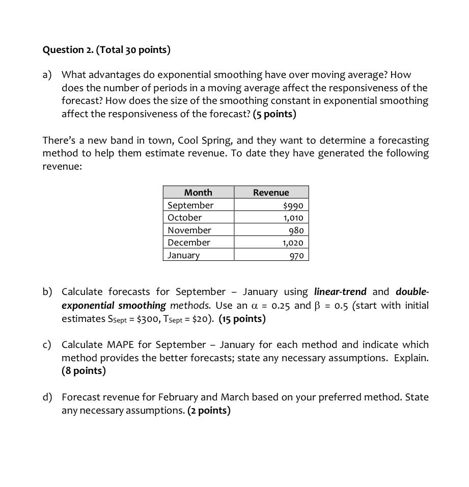 Question 2. (Total 30 points) a) What advantages