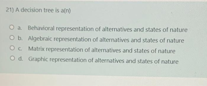 21) A decision tree is a(n) Behavioral