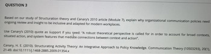 2-3 paragraphs QUESTION 3 Based on our study of