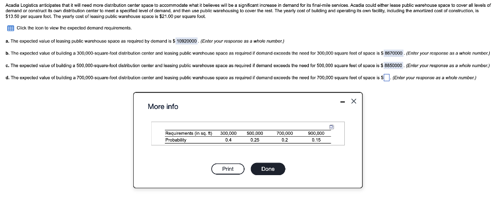 Acadia Logistics anticipates that it will need