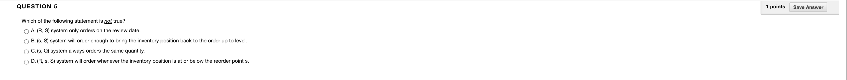 QUESTION 5 1 points Save Answer Which of the