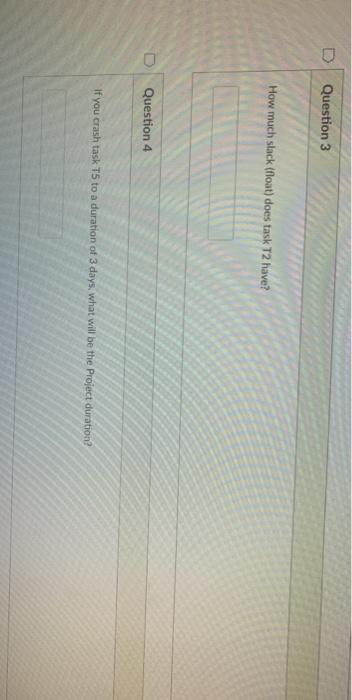 D Question 3 How much slack (float) does task T2