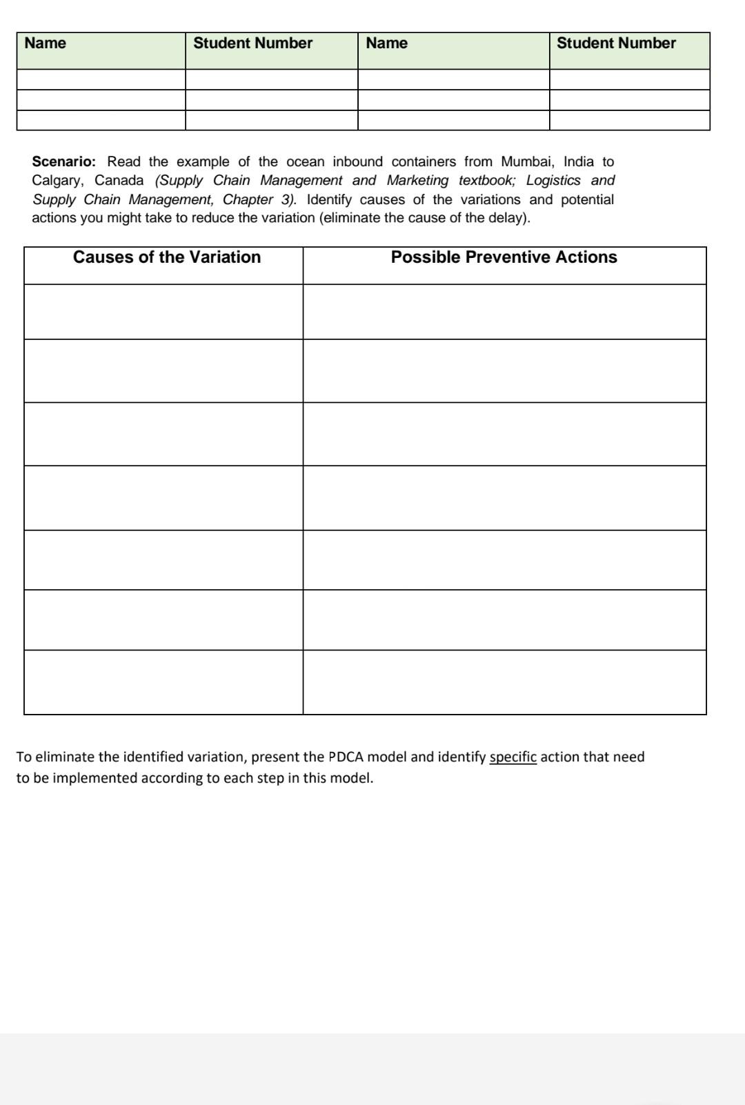 Name Student Number Name Student Number Scenario: