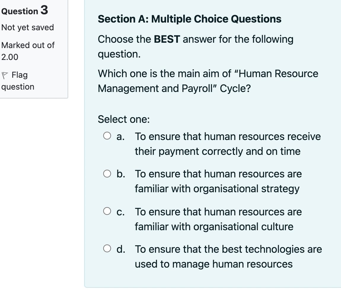 Question 3 Section A: Multiple Choice Questions
