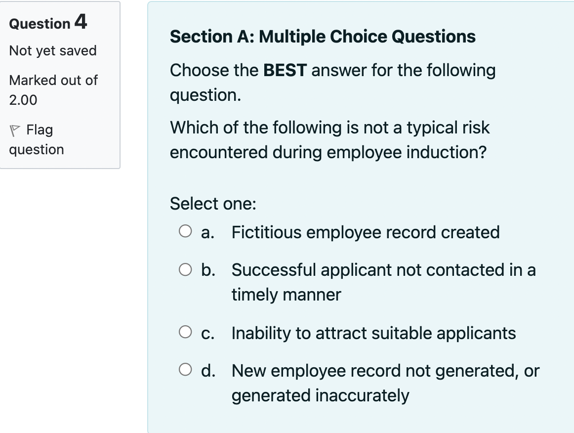 Question 3 Section A: Multiple Choice Questions
