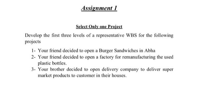 Assignment 1 Select Only one Project Develop the