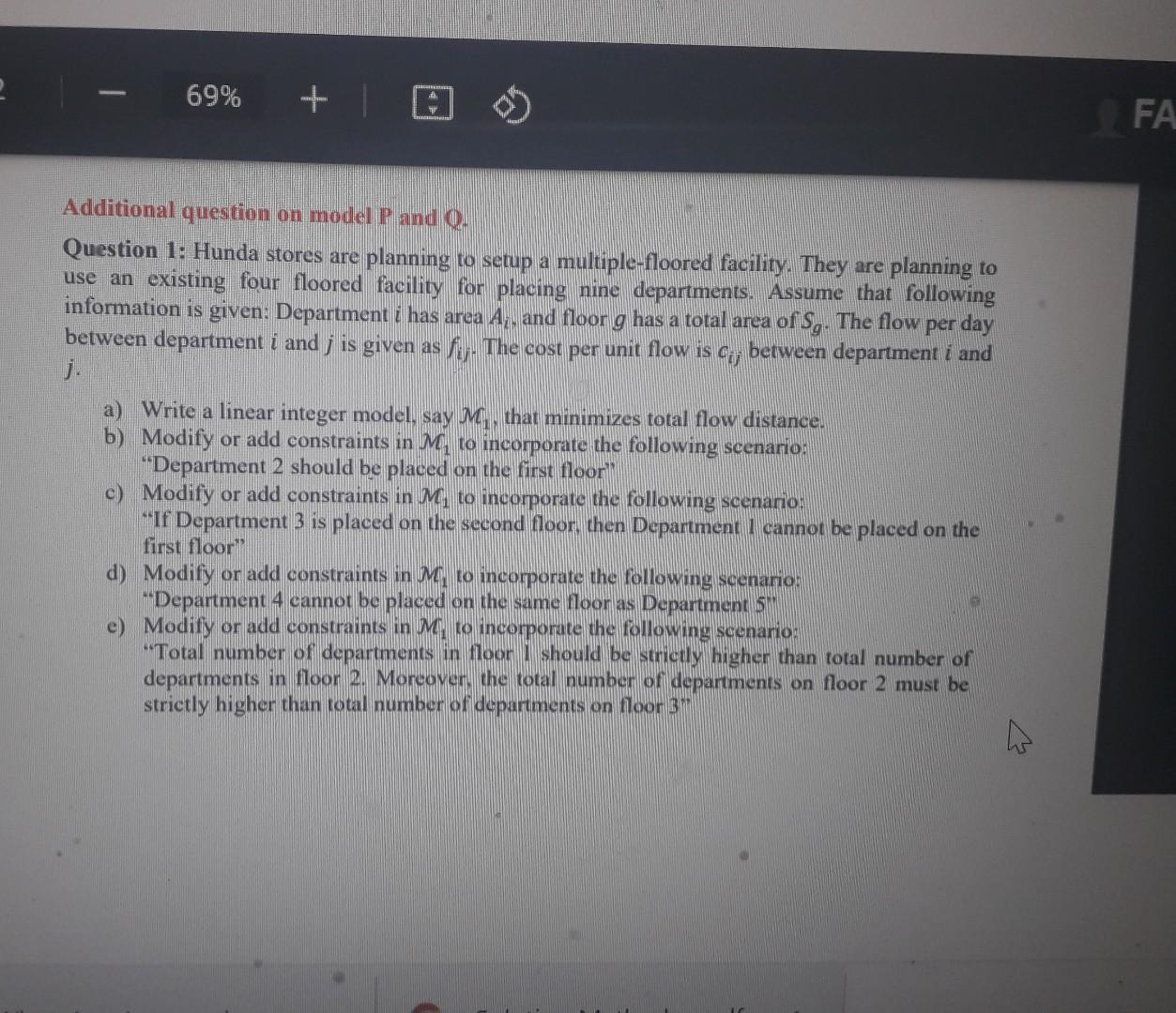 69% A FA Additional question on model P and Q.