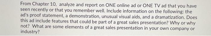 From Chapter 10, analyze and report on ONE online