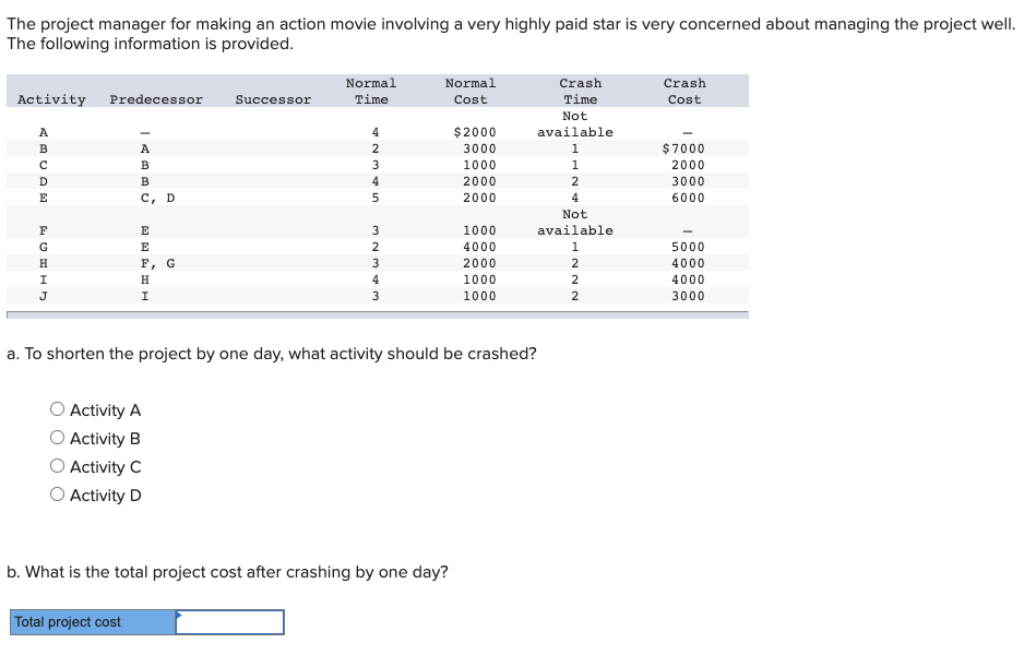 The project manager for making an action movie