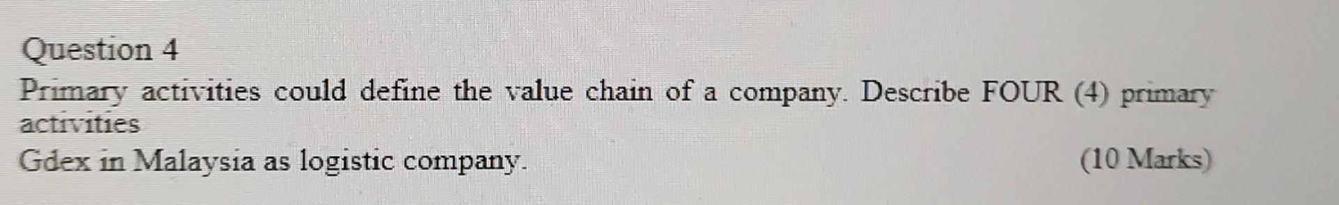 Question 4 Primary activities could define the