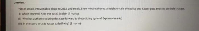 Question 7 Yasser breaks into a mobile shop in