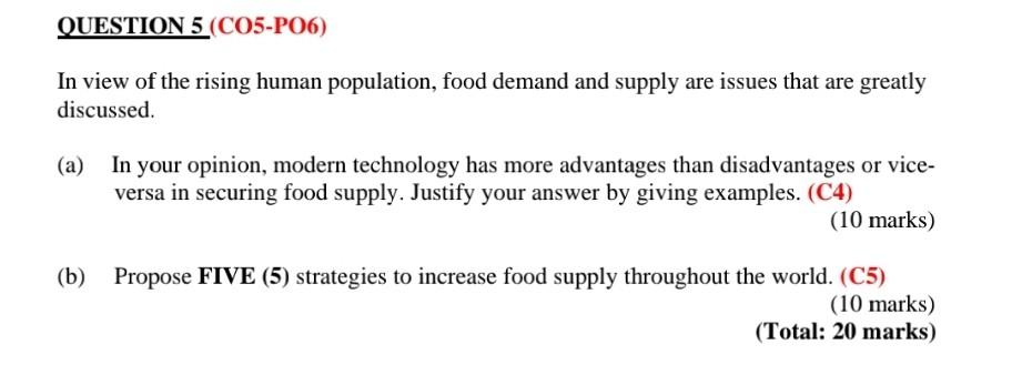 QUESTION 5 (C05-P06) In view of the rising human