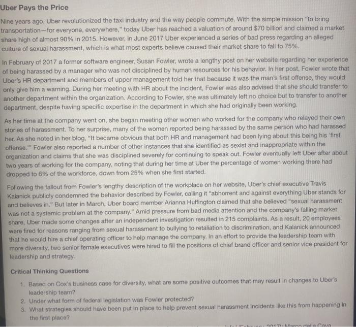 Uber Pays the Price Nine years ago, Uber