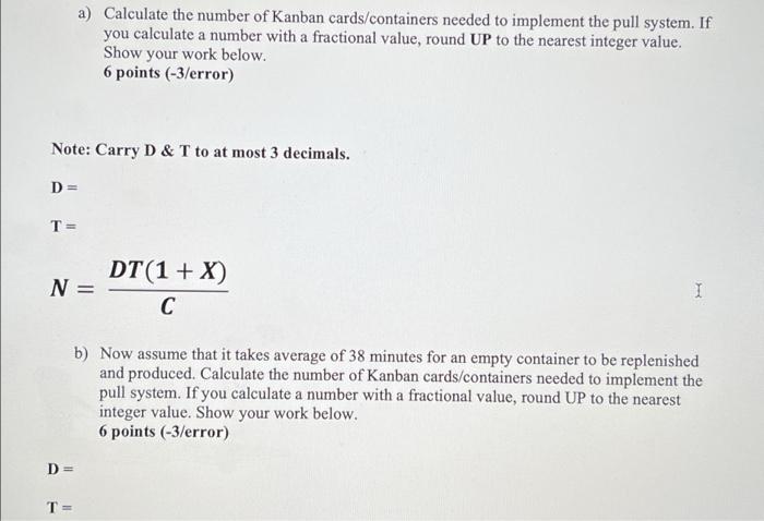 a) Calculate the number of Kanban