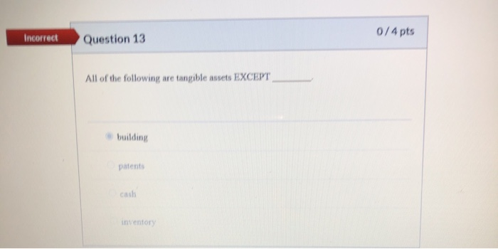 0/4 pts Incorrect Question 13 All of the