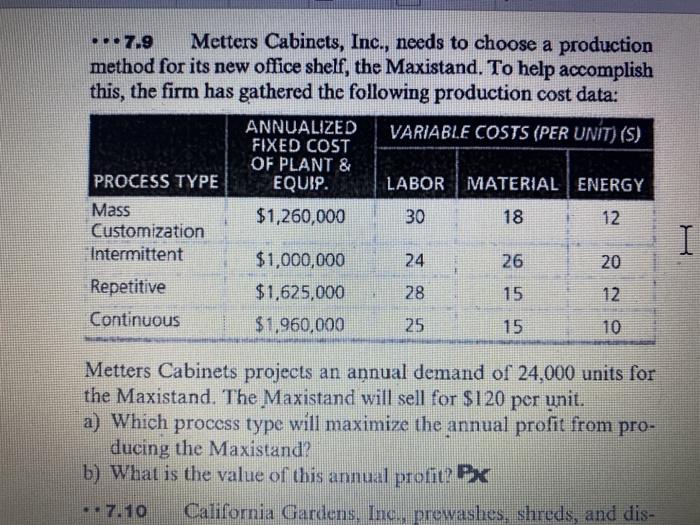 749 Metters Cabinets, Inc., needs to choose a