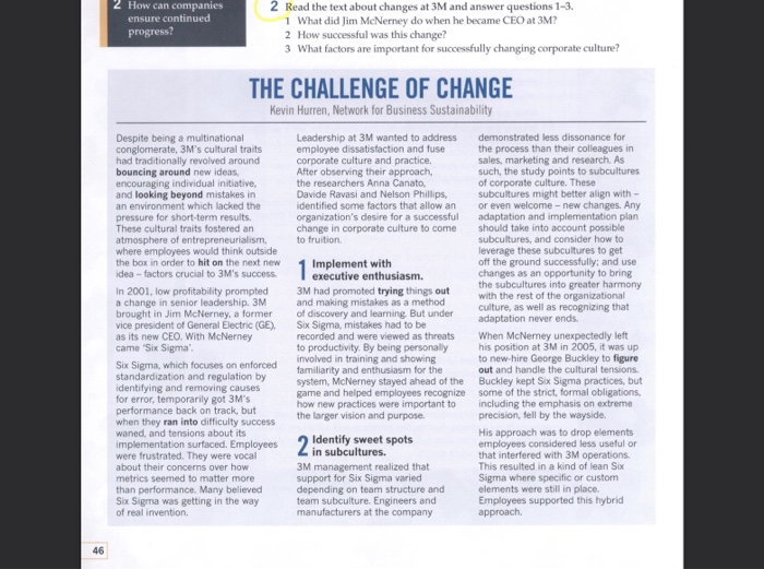 2. read the text about changes at 3M and answer