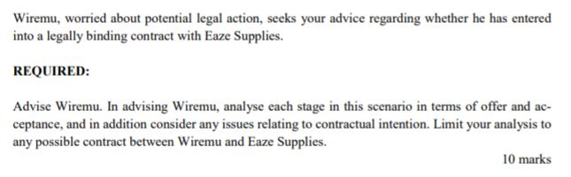 QUESTION 1 Wiremu operates a small business