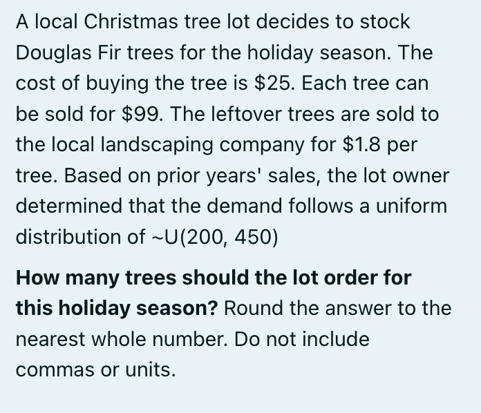 A local Christmas tree lot decides to stock