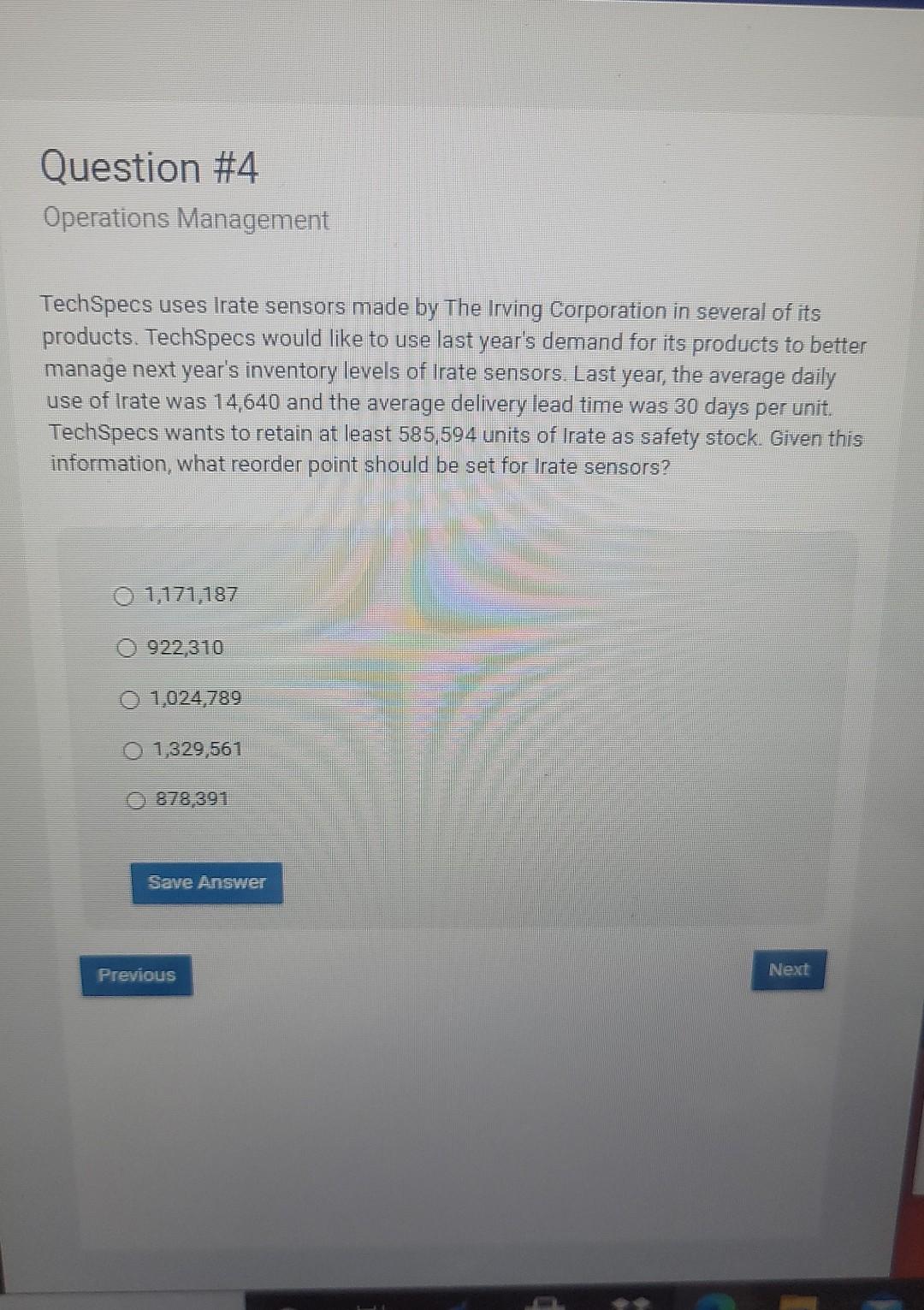 Question #4 Operations Management TechSpecs uses