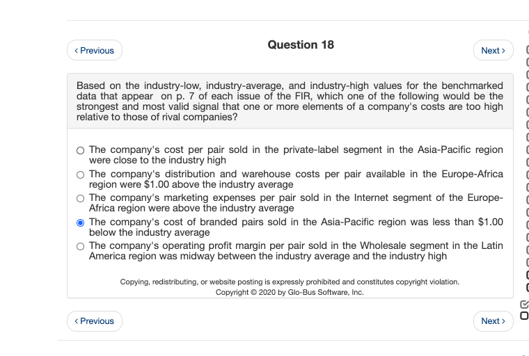 Question 18 < Previous Next > U Based on the