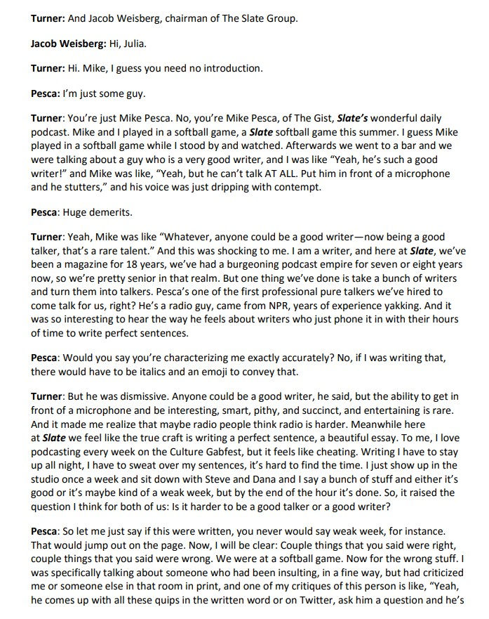 Read the article "The Great Writing vs. Talking