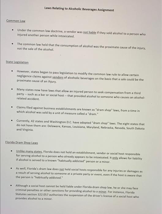 hospitality law Laws Relating to Alcoholic