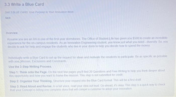 3.3 Write a Blue Card SKil 3. BLUE CARD: Give