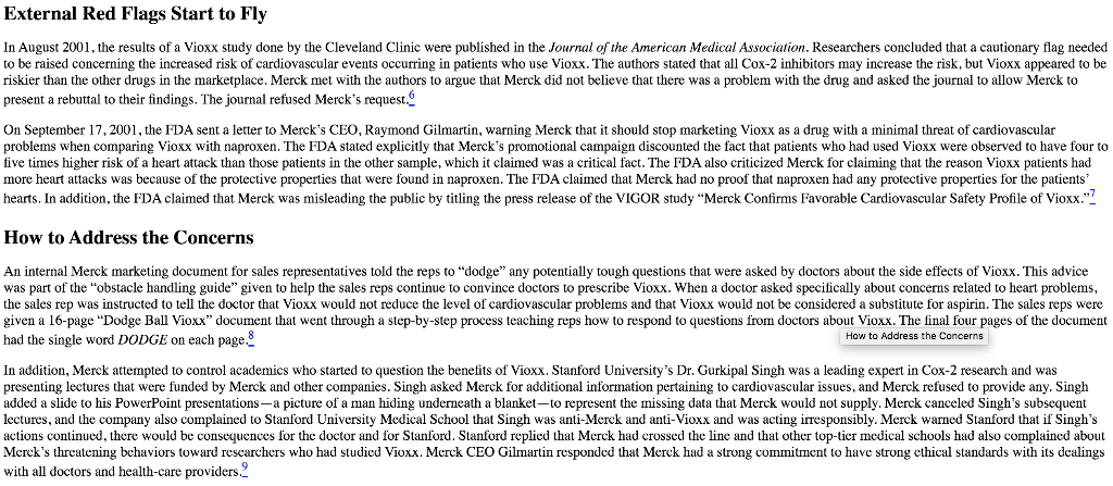 Read the Merck Vioxx case. - Why do you think it
