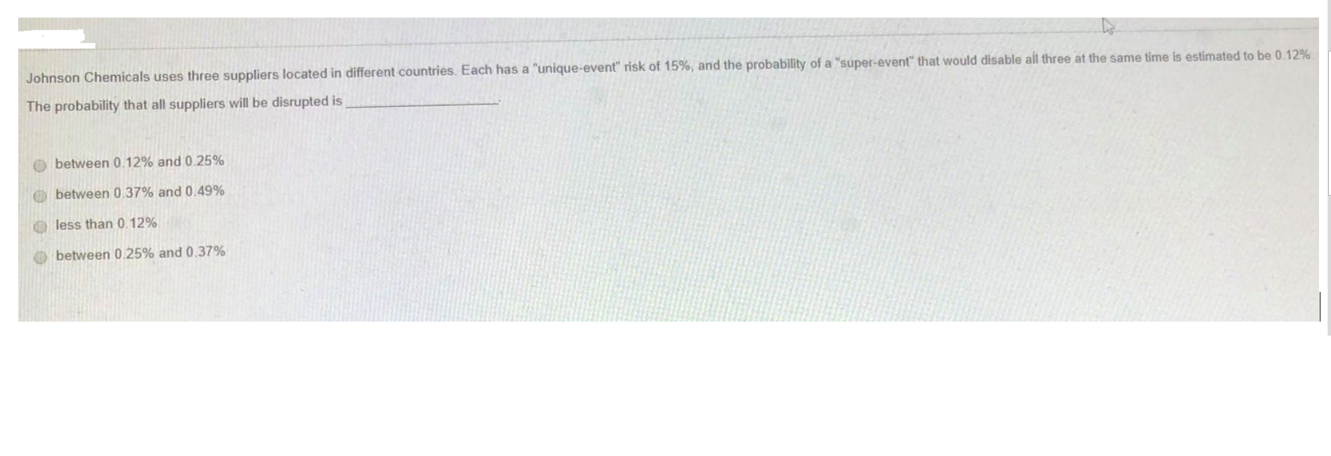 Johnson Chemicals uses three suppliers located in