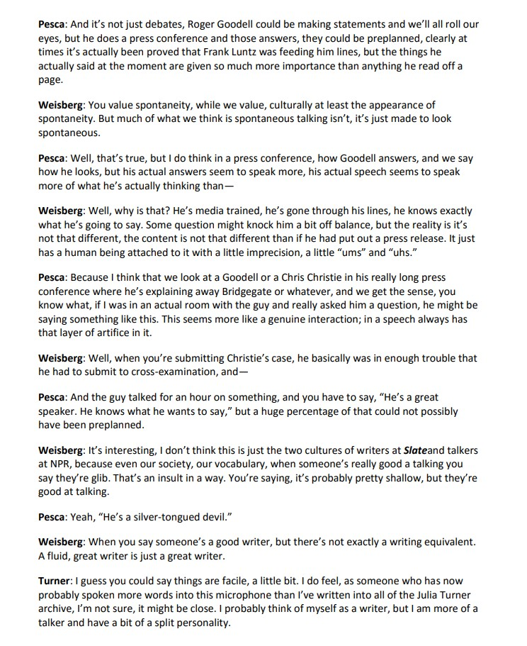 Read the article "The Great Writing vs. Talking