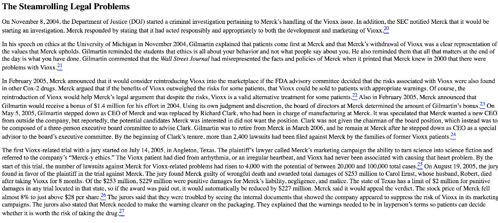 Read the Merck Vioxx case. - Why do you think it
