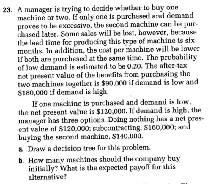 23. A manager is trying to decide whether to buy
