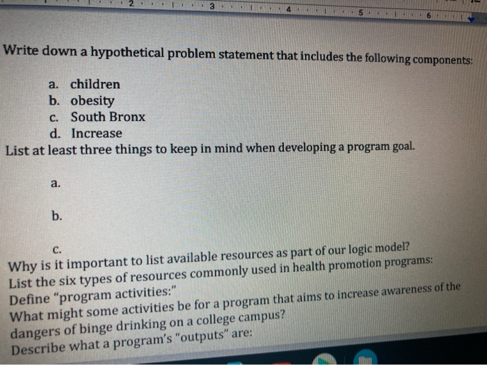 3 4 NI 5 6 Write down a hypothetical problem