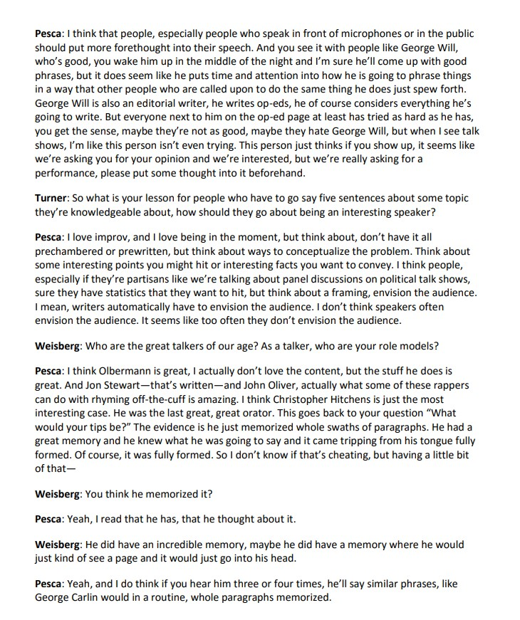 Read the article "The Great Writing vs. Talking