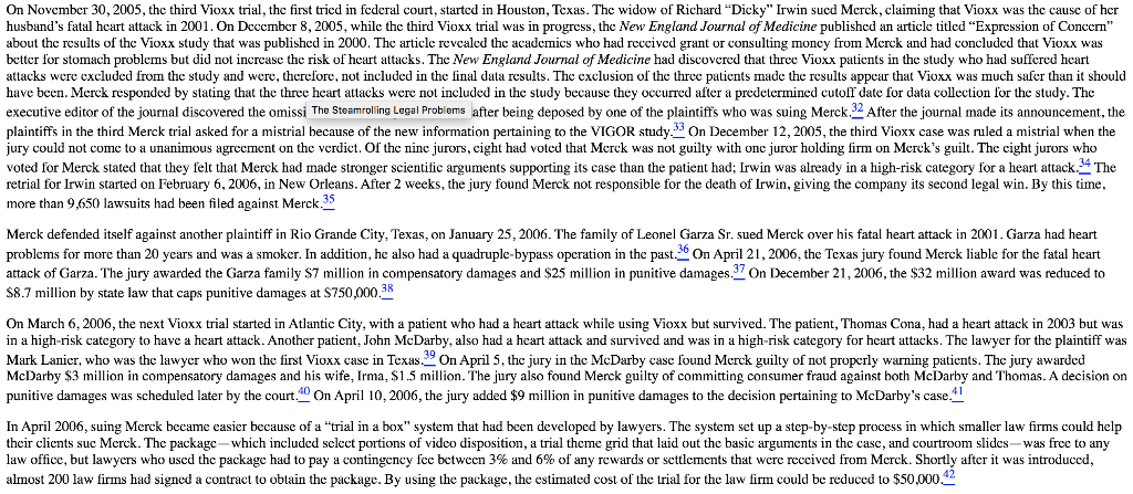 Read the Merck Vioxx case. - Why do you think it