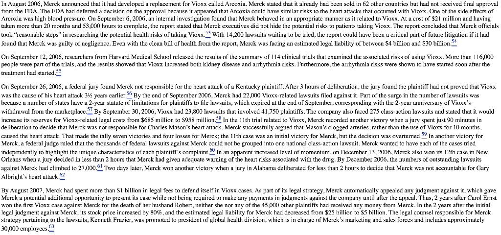 Read the Merck Vioxx case. - Why do you think it