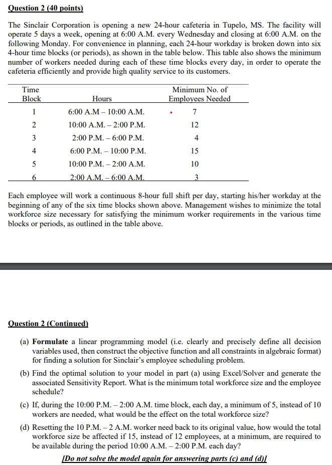 Question 2 (40 points) The Sinclair Corporation