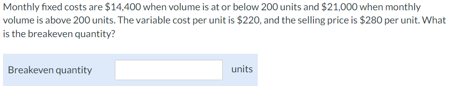 The average cost per unit was $230 at a volume of