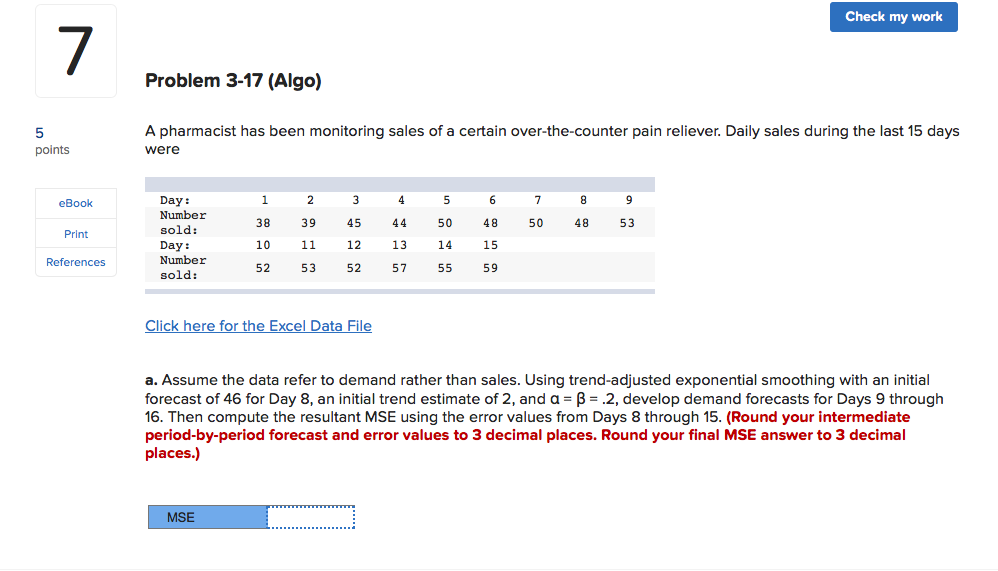 Check my work 7 Problem 3-17 (Algo) 5 points A