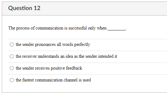 Question 12 The process of communication is