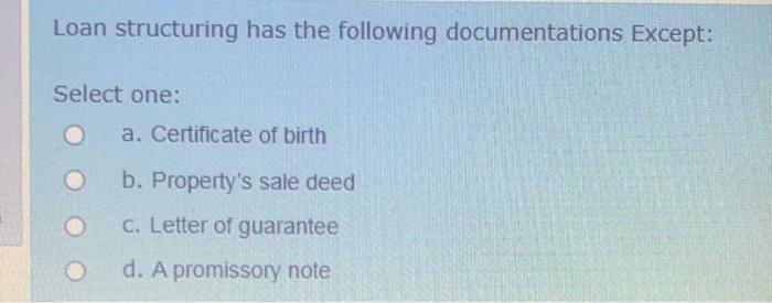 Loan structuring has the following documentations