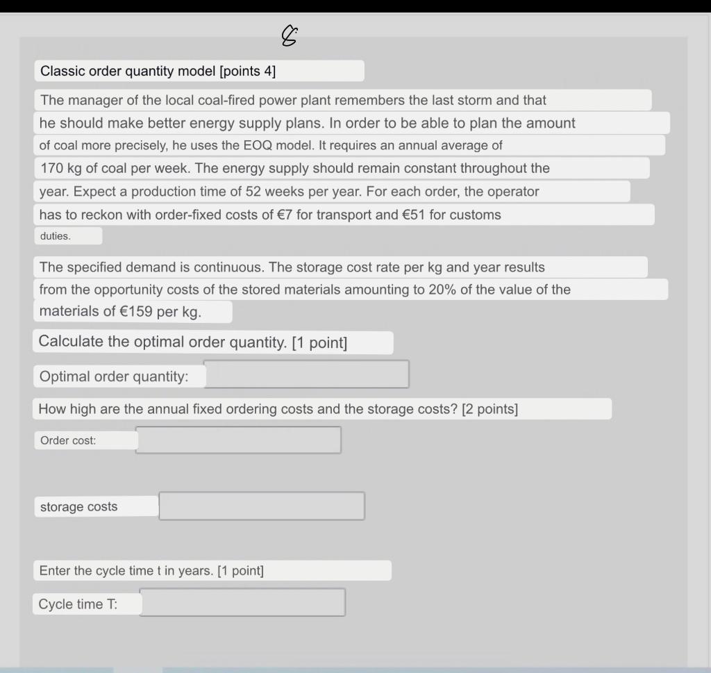8 Classic order quantity model (points 4] The